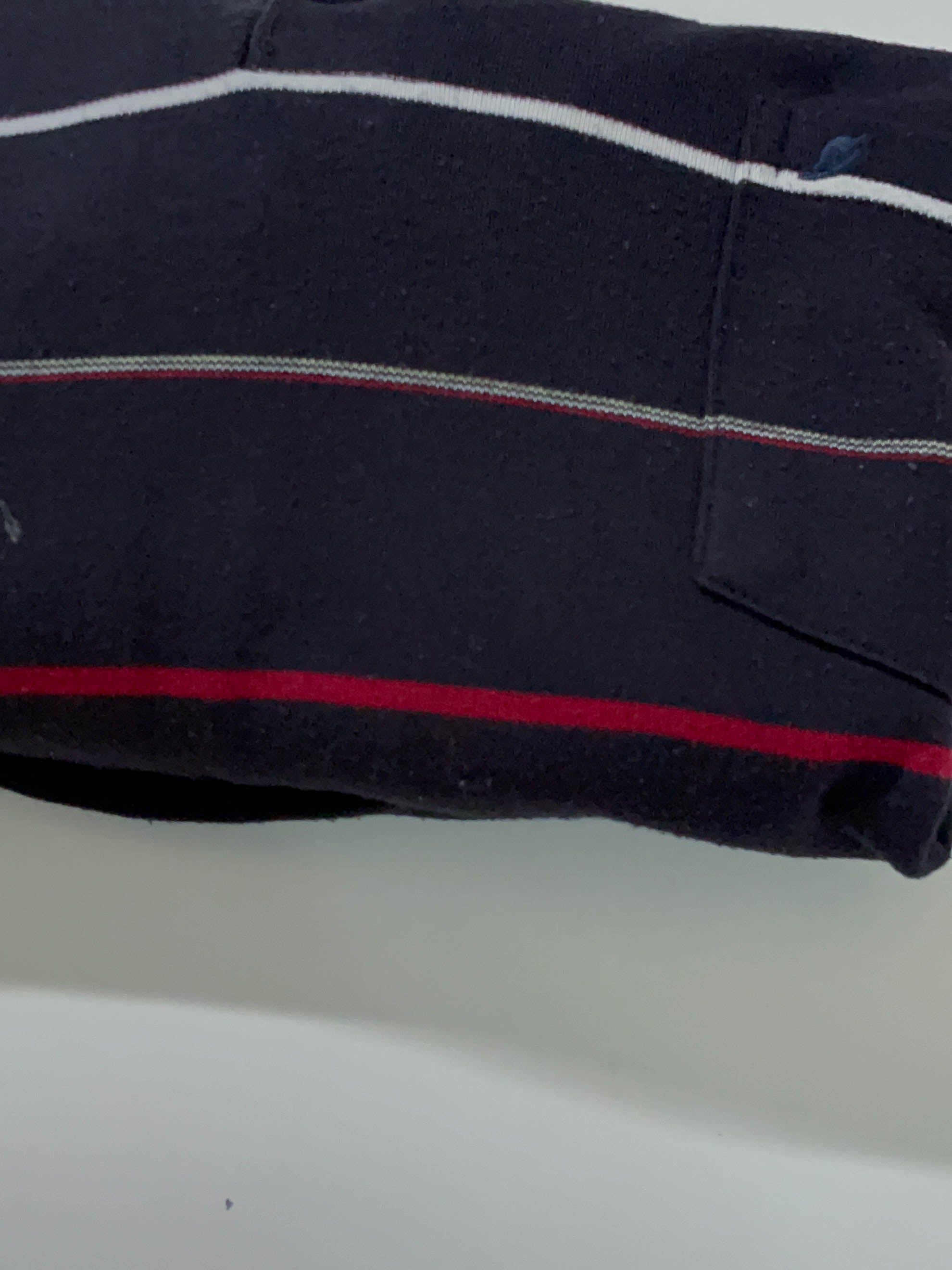 Vintage Men's black multi stripe long sleeve cotton polo in S|L 26 W19| SKU 4146