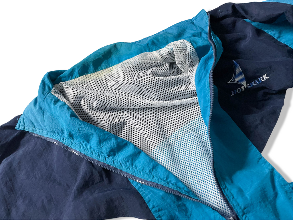 Vintage Hotshark blue colourblock full zip wind breaker jacket in L|L 31 W26| SKU 4044