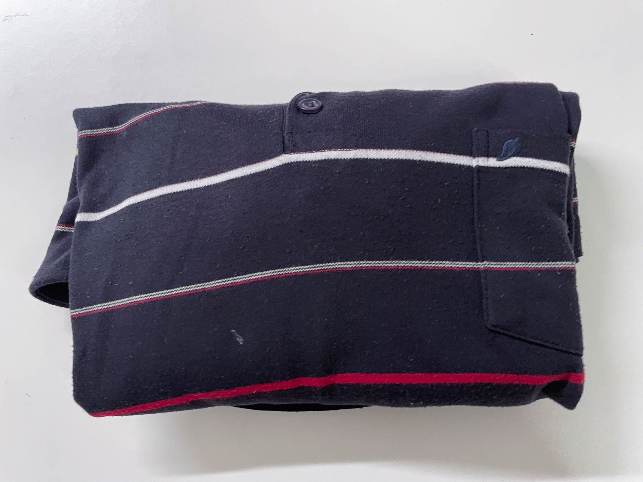 Vintage Men's black multi stripe long sleeve cotton polo in S|L 26 W19| SKU 4146