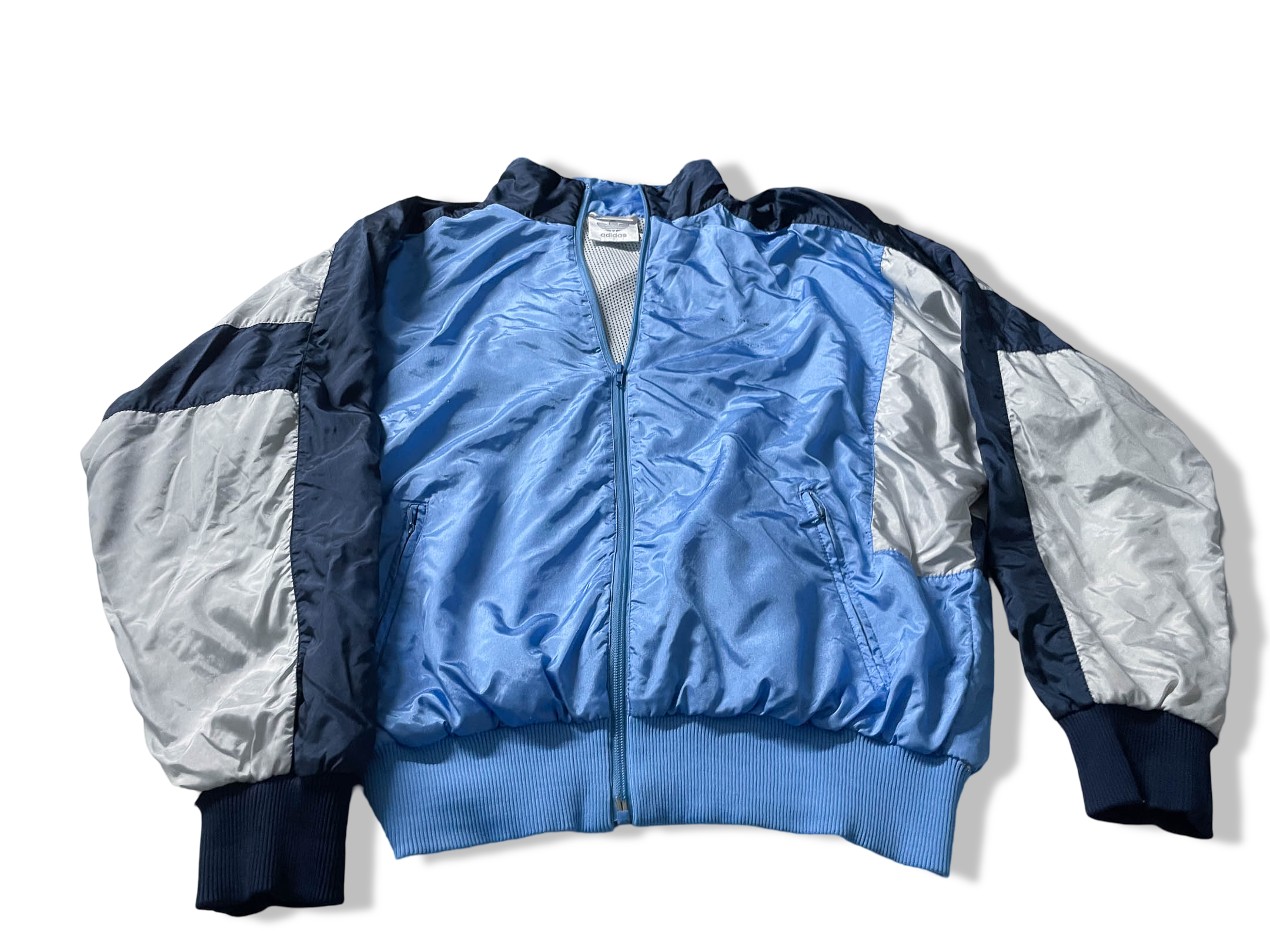 Vintage Adidas Blue colourblock men's wind breaker full zip jacket in M|L28 W26| SKU 4046