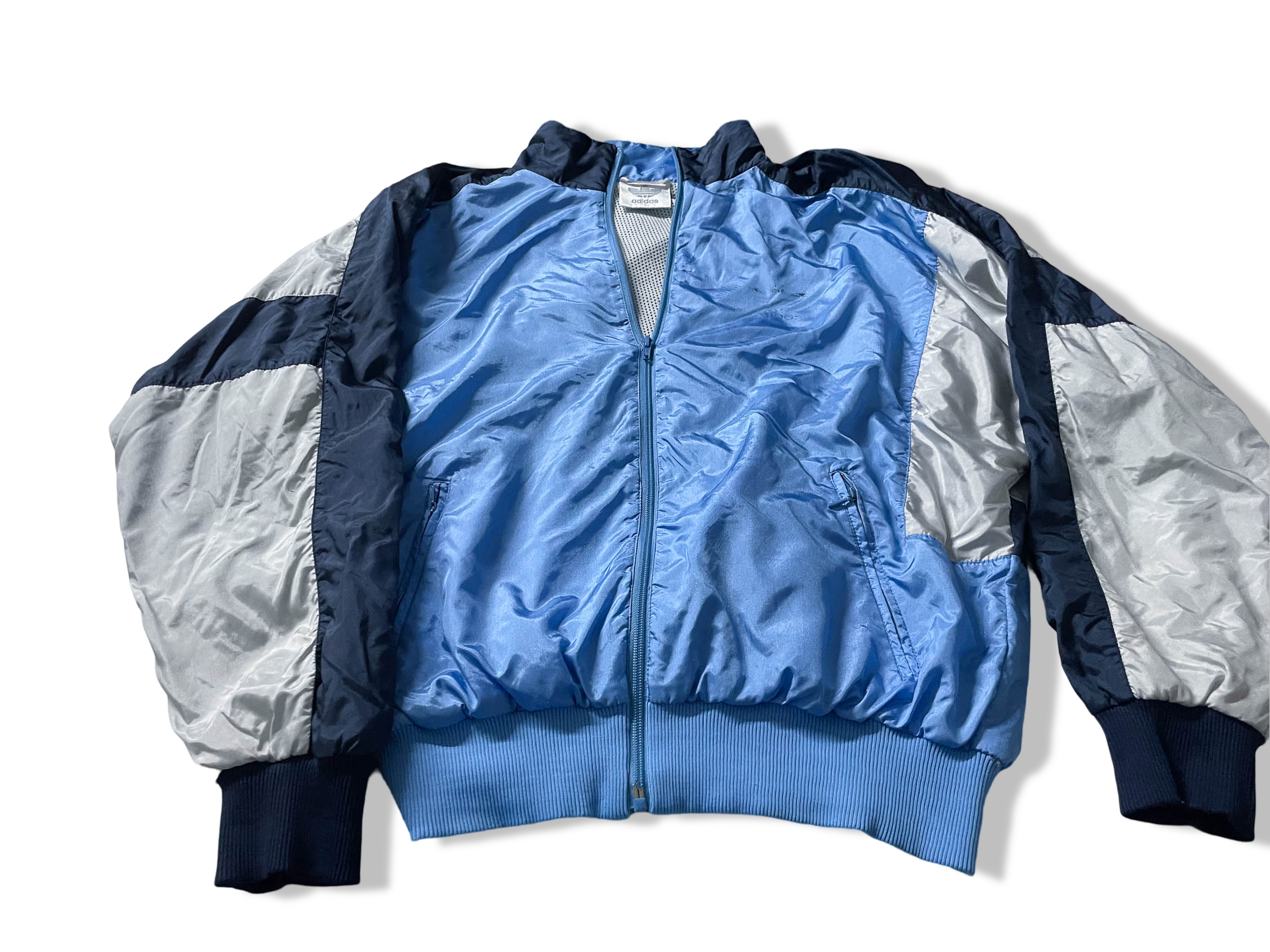 Vintage Adidas Blue colourblock men's wind breaker full zip jacket in M|L28 W26| SKU 4046
