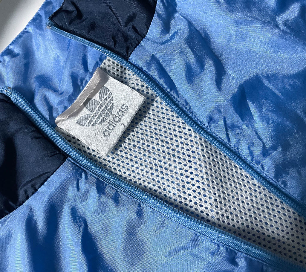 Vintage Adidas Blue colourblock men's wind breaker full zip jacket in M|L28 W26| SKU 4046