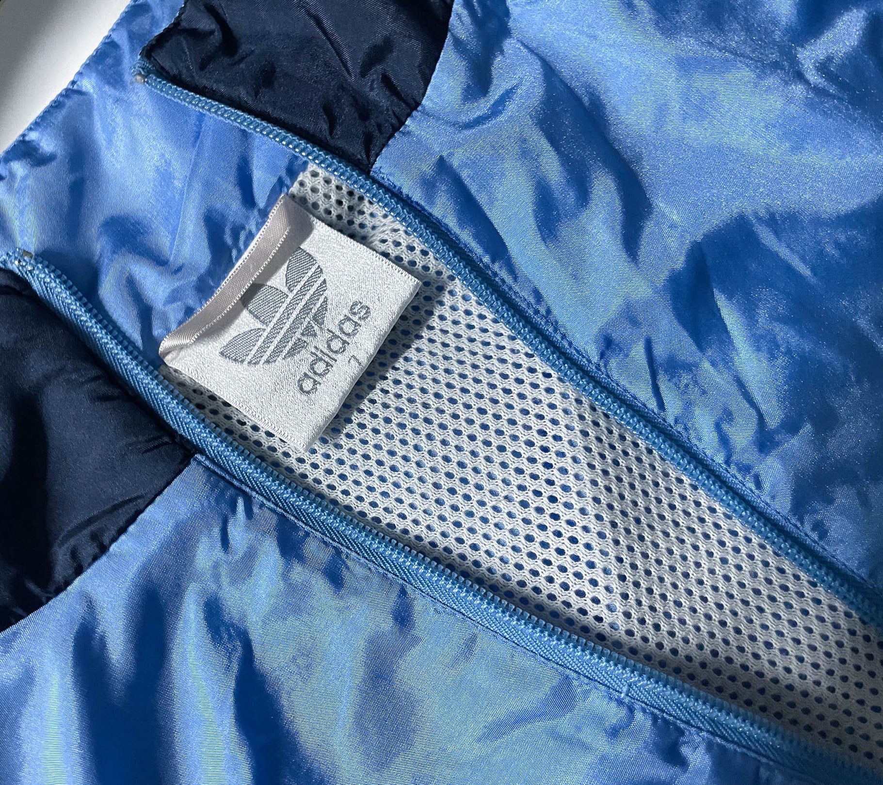 Vintage Adidas Blue colourblock men's wind breaker full zip jacket in M|L28 W26| SKU 4046