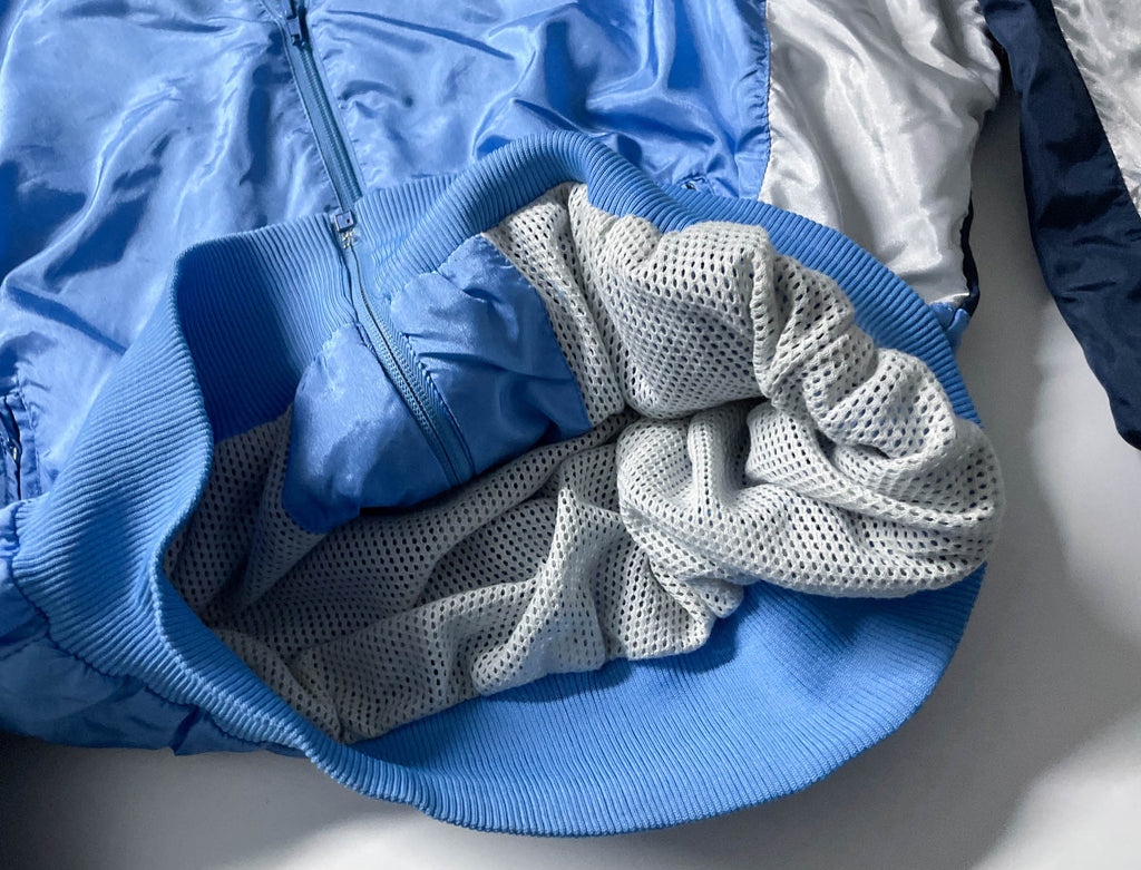 Vintage Adidas Blue colourblock men's wind breaker full zip jacket in M|L28 W26| SKU 4046