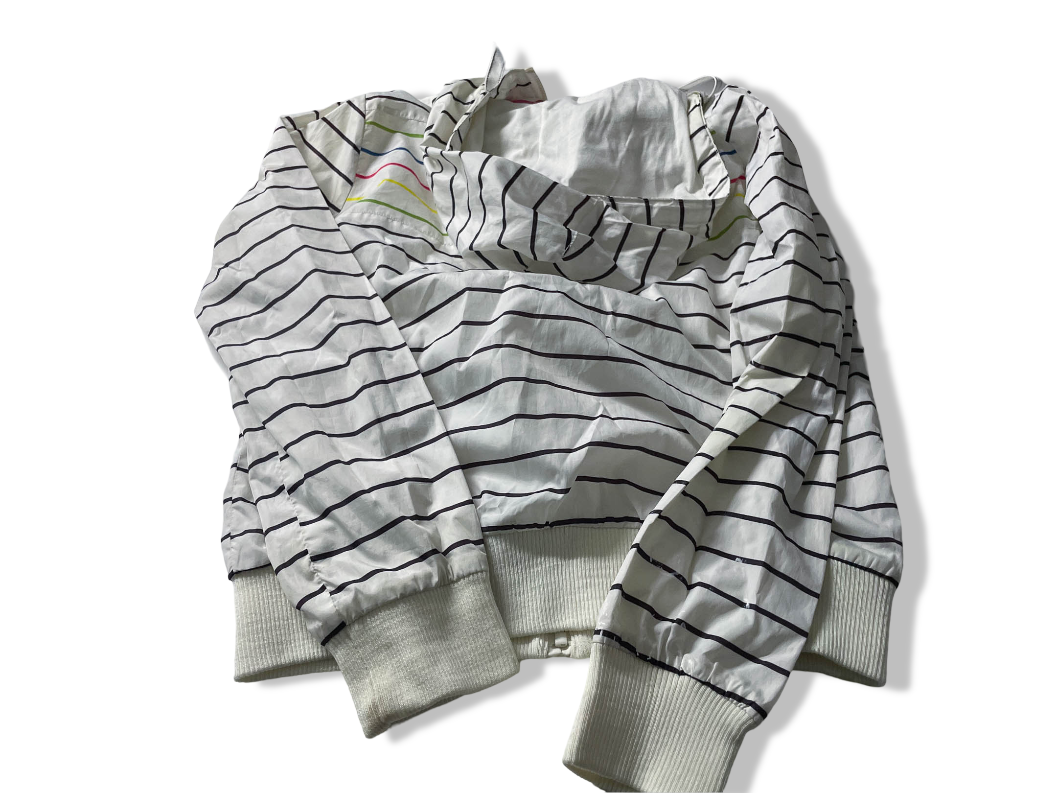 Vintage Women's Pull & Bear XDYE GIRLS White stripe hoodie full zip jacket in XL|L26 W19|SKU 4052
