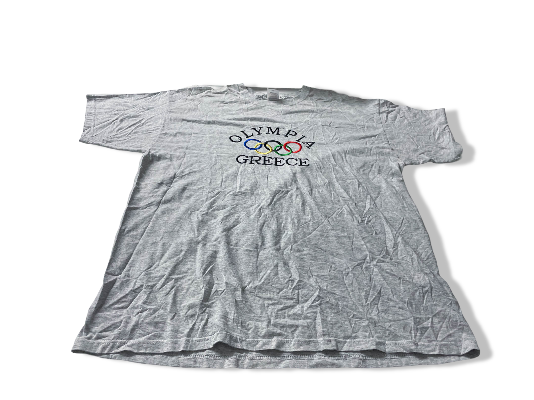 Vintage Men's Grey Fruit of the loom Olympia Greece logo Graphics tees in XL|L28W23|SKU 4054