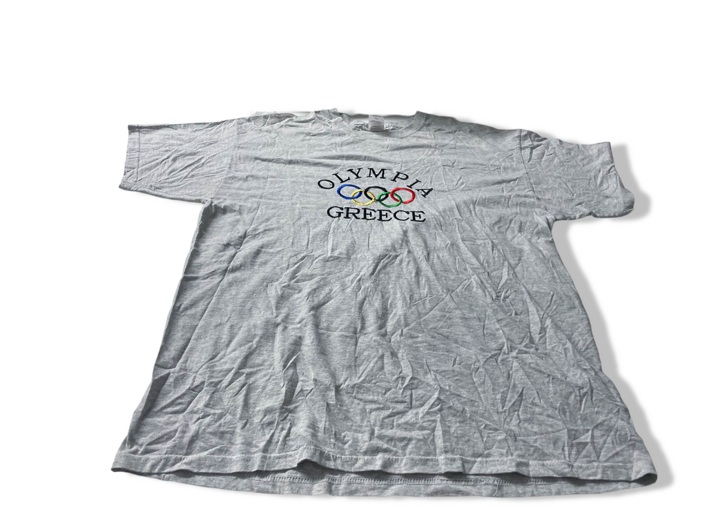 Vintage Men's Grey Fruit of the loom Olympia Greece logo Graphics tees in XL|L28W23|SKU 4054