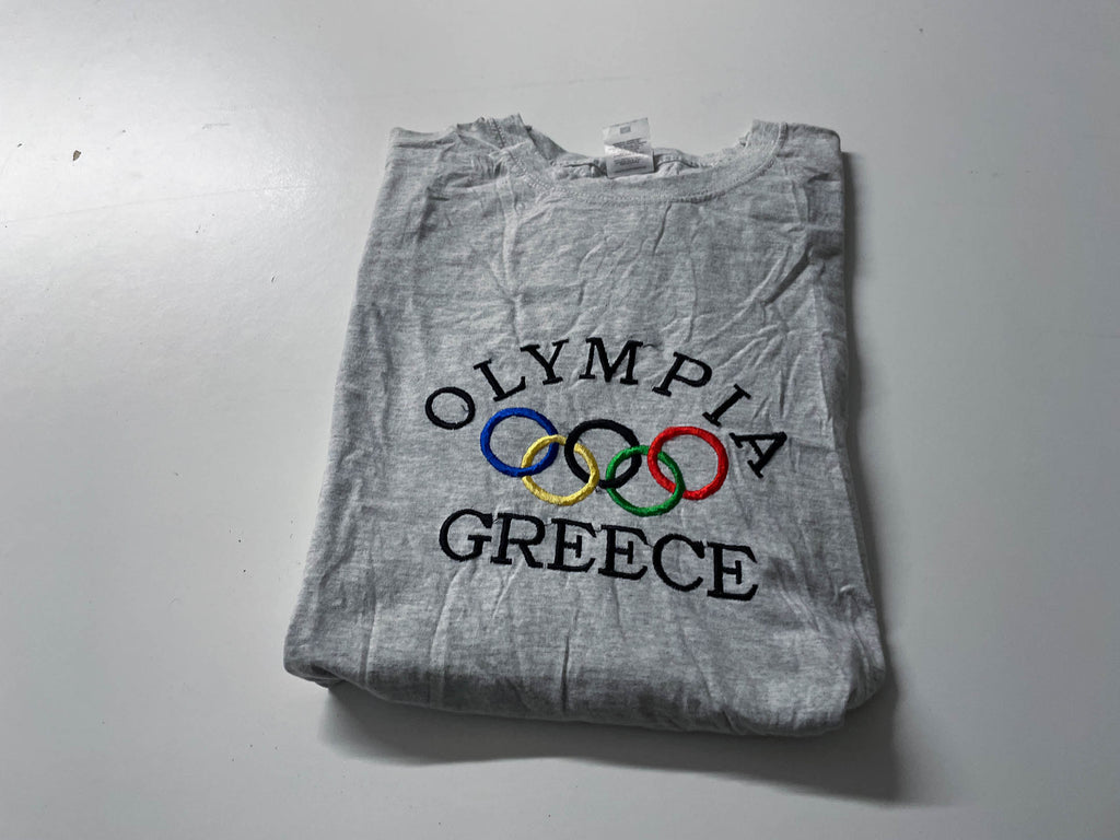 Vintage Men's Grey Fruit of the loom Olympia Greece logo Graphics tees in XL|L28W23|SKU 4054
