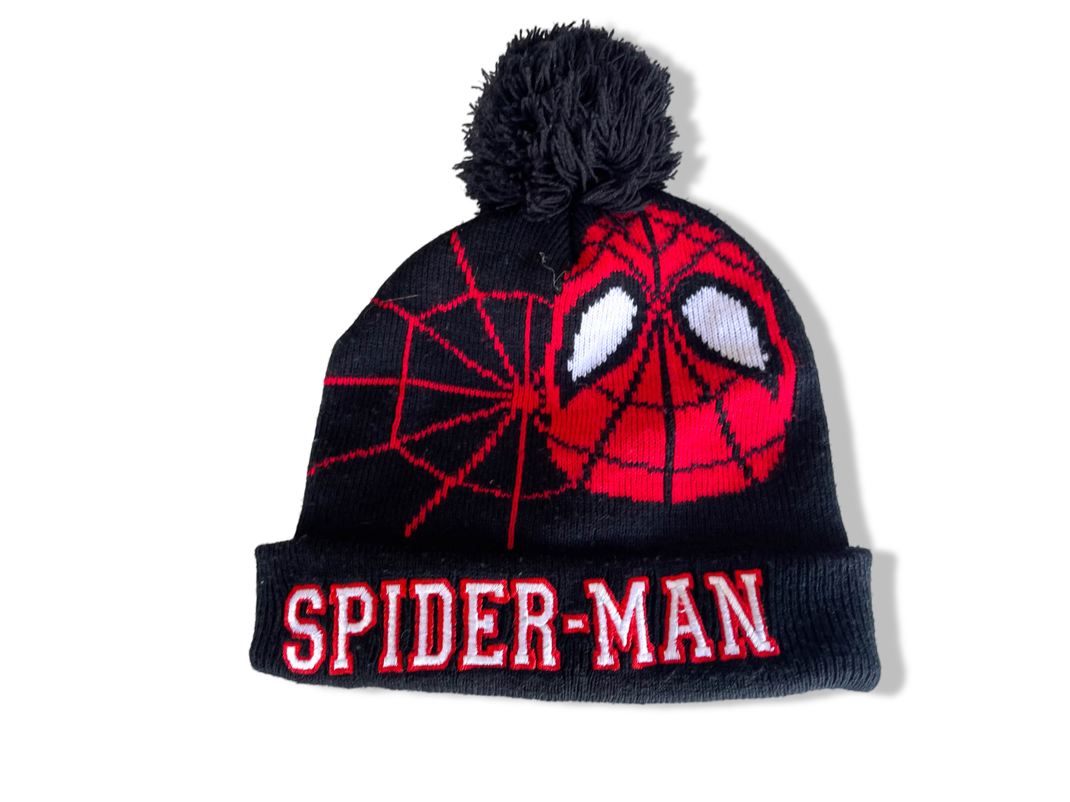 Vintage Black Marvel Spider-Man Beanie, Cozy Wool Knitted Hat