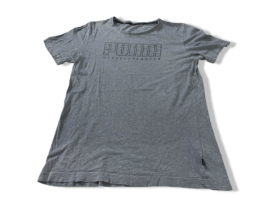 Vintage Men's Puma forever faster print grey tees in S|L28 W20|SKU 4148