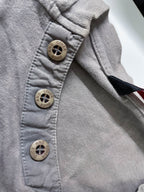 Vintage men's Duck & Cover 1/4 button v-neck grey short sleeve tees in M|L27 W21|SKU 4149