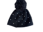 Vintage women's woolen pearl black knitted beanie cap| SKU 4337
