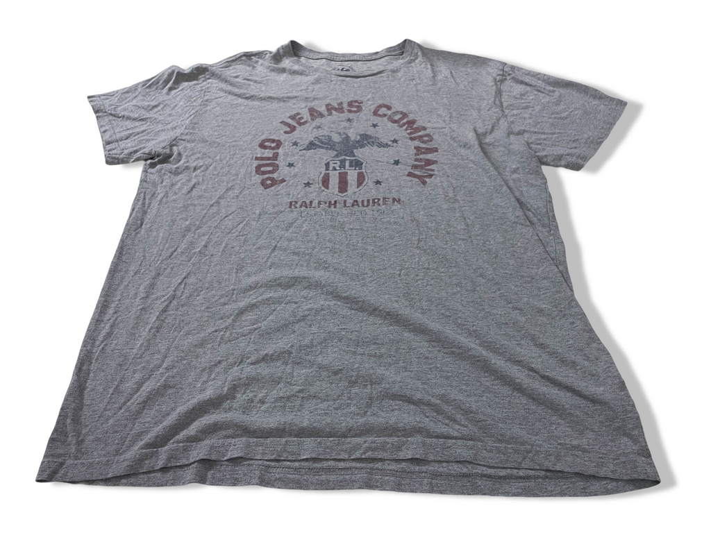 Vintage Men's Polo Jeans Company Ralph Lauren Graphics grey tees in XL|L30 W23|SKU 4151