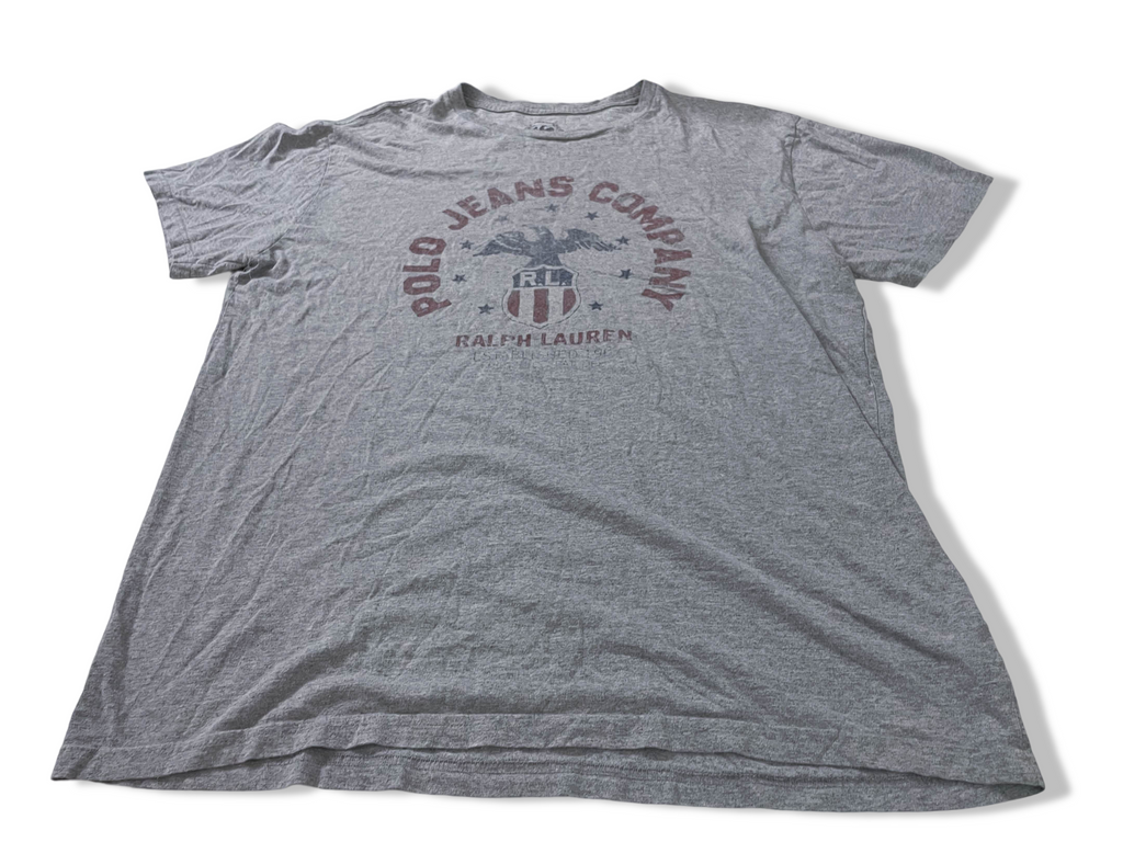 Vintage Men's Polo Jeans Company Ralph Lauren Graphics grey tees in XL|L30 W23|SKU 4151