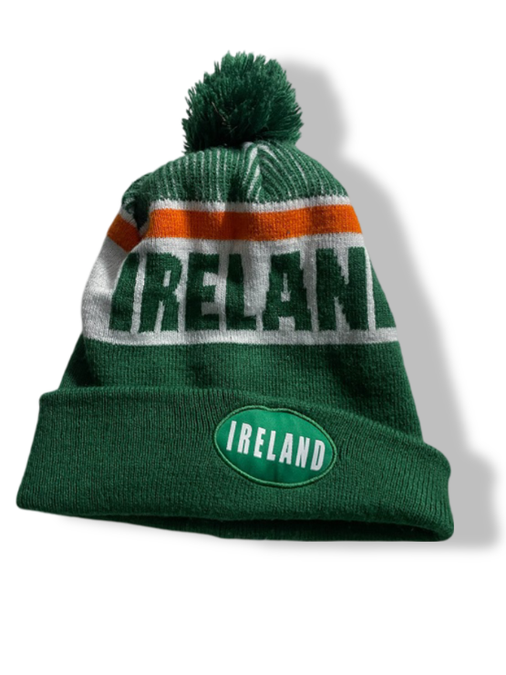 Vintage Unisex Ireland Strength & Honour green stripe beanie cap|SKU 4884