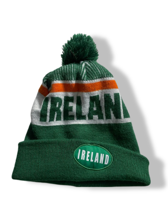 Vintage Unisex Ireland Strength & Honour green stripe beanie cap|SKU 4884