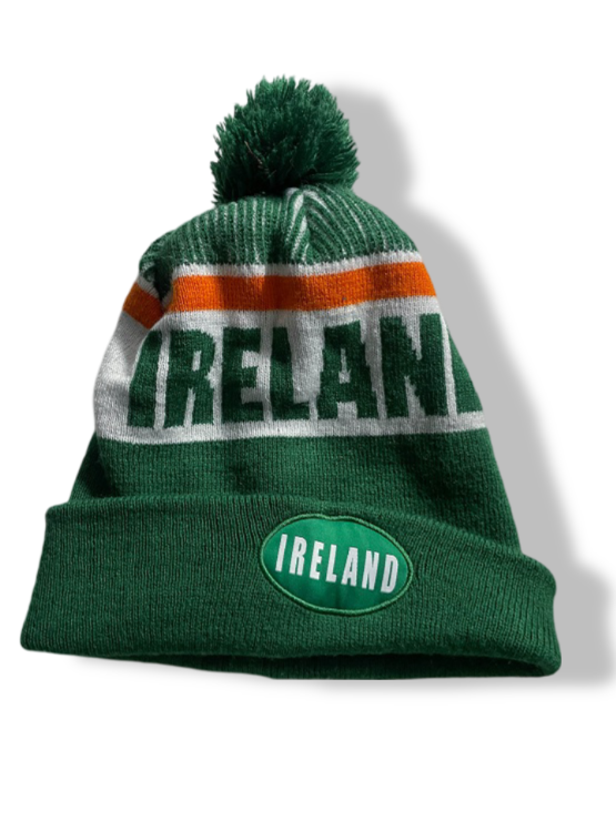 Vintage Unisex Ireland Strength & Honour green stripe beanie cap|SKU 4884