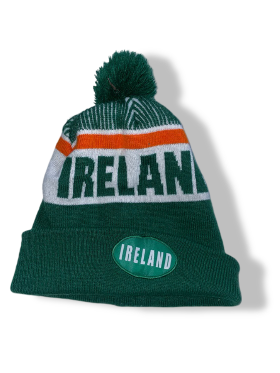 Vintage Unisex Ireland Strength & Honour green stripe beanie cap|SKU 4884