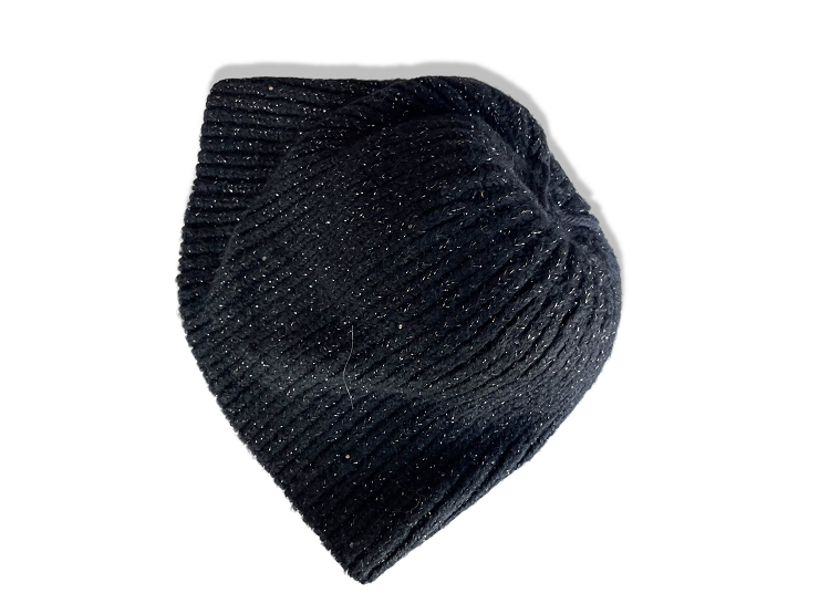 Vintage women's woolen pearl black knitted beanie cap| SKU 4337