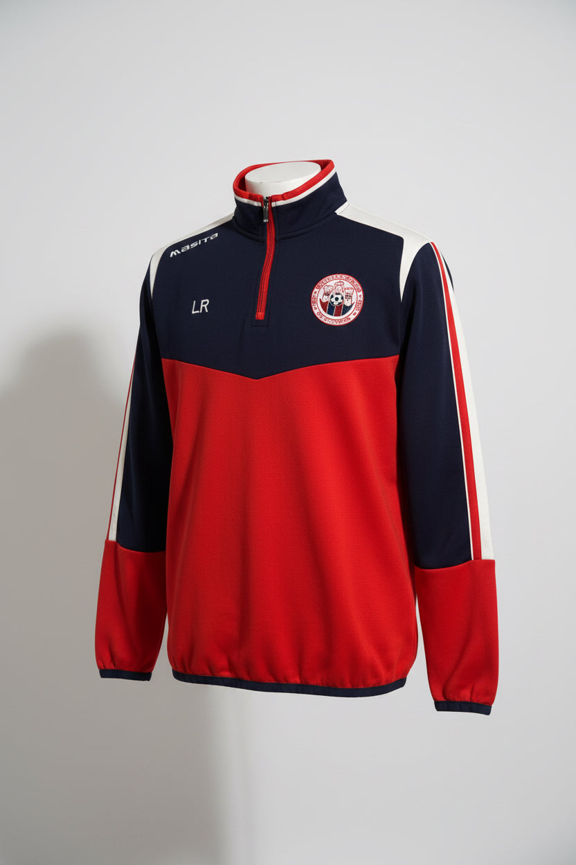 Navy and red masita quarter zip sweatshirt in small L 26 W19 sku 6893