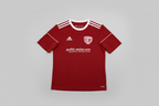 Red sports jersey with Adidas logo on a gray background