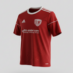 Red sports jersey with Adidas logo on a gray background