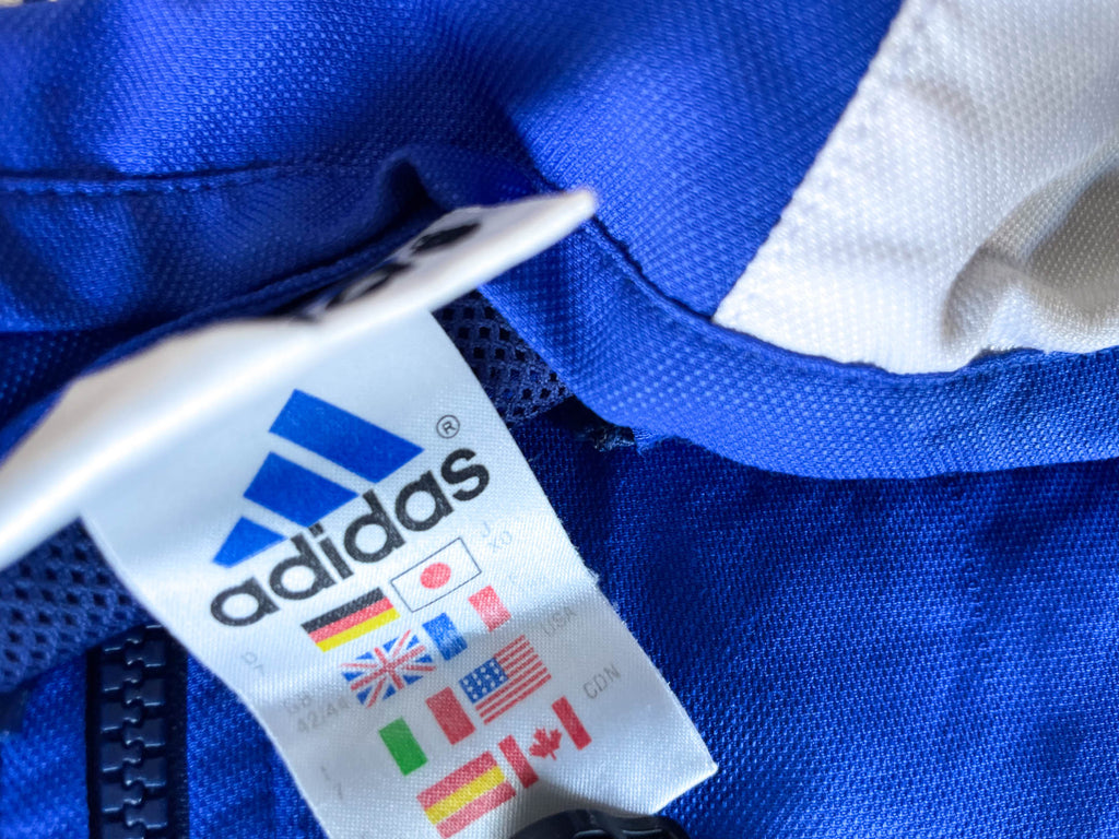 Vintage Adidas Climalite full zip blue windbreaker track top in L\XL| L31 W25|SKU 4383