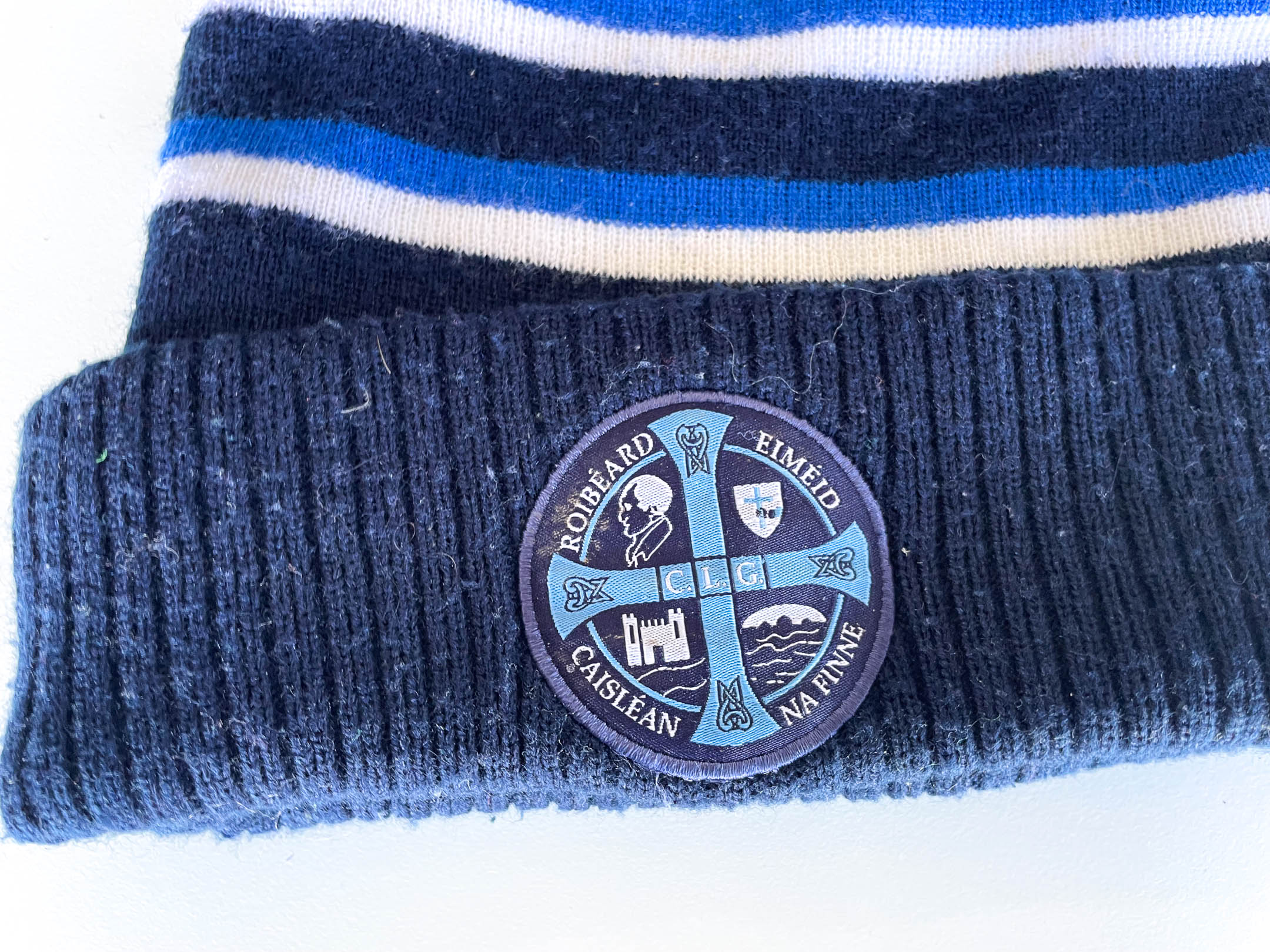 Vintage blue multi stripe DN Sports beanie hat|SKU 4347