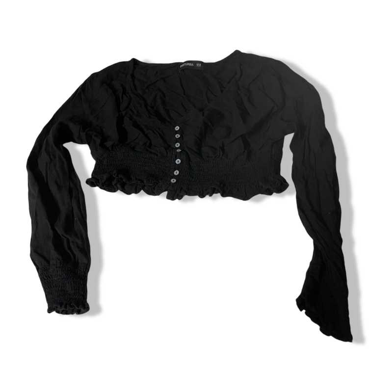 Vintage Disturbia women's black ruffle button up crop top Uk 10|L14 W14|SKU 5455