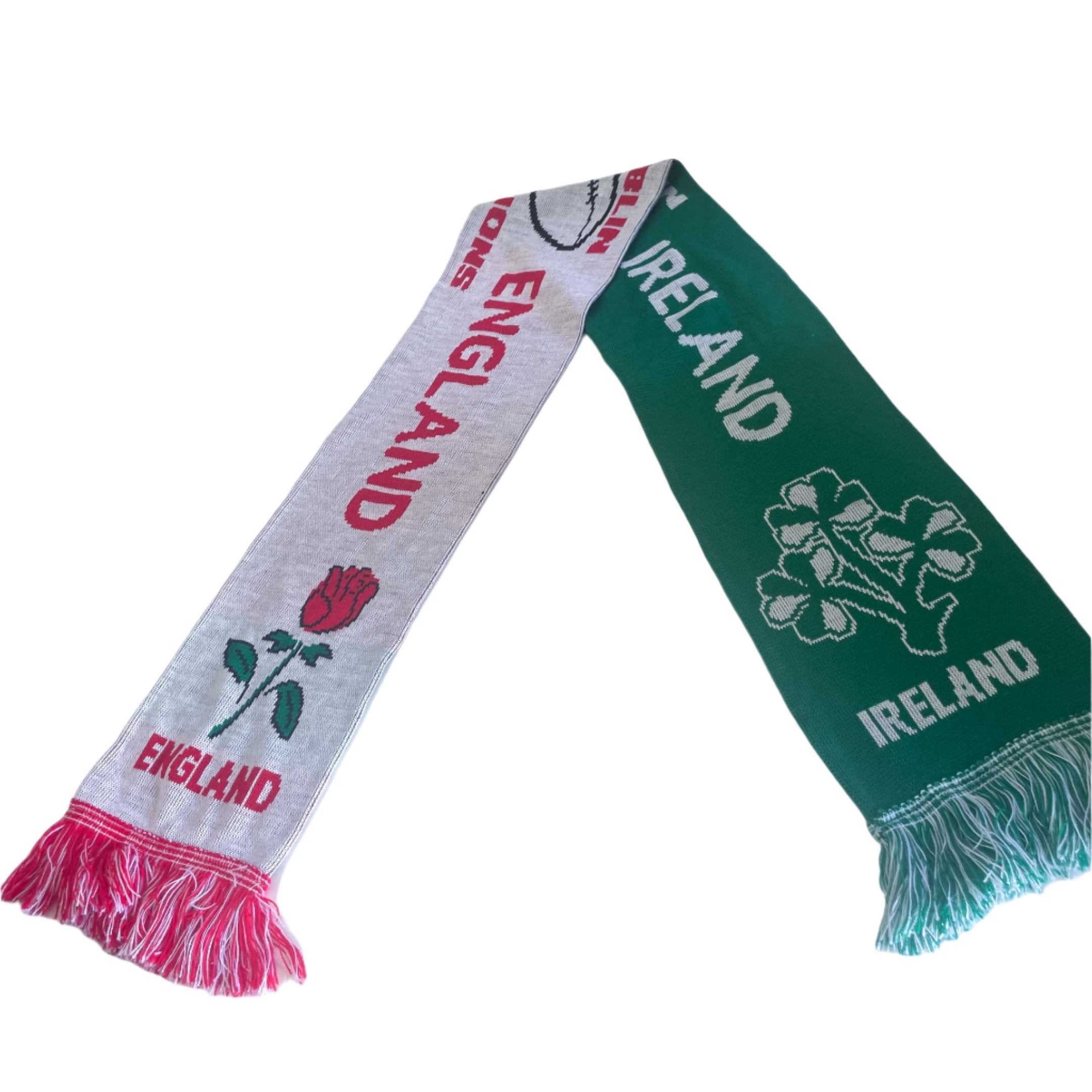 Vintage England Ireland rugby green & white graphics print scarf|L52 W7|SKU 6405