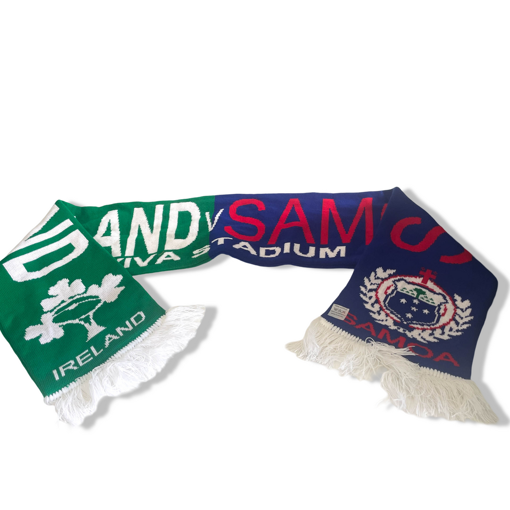 Vintage Ireland Republic VS Samoa rugby green & blue colourblock scarf| L52 W7|SKU 6397