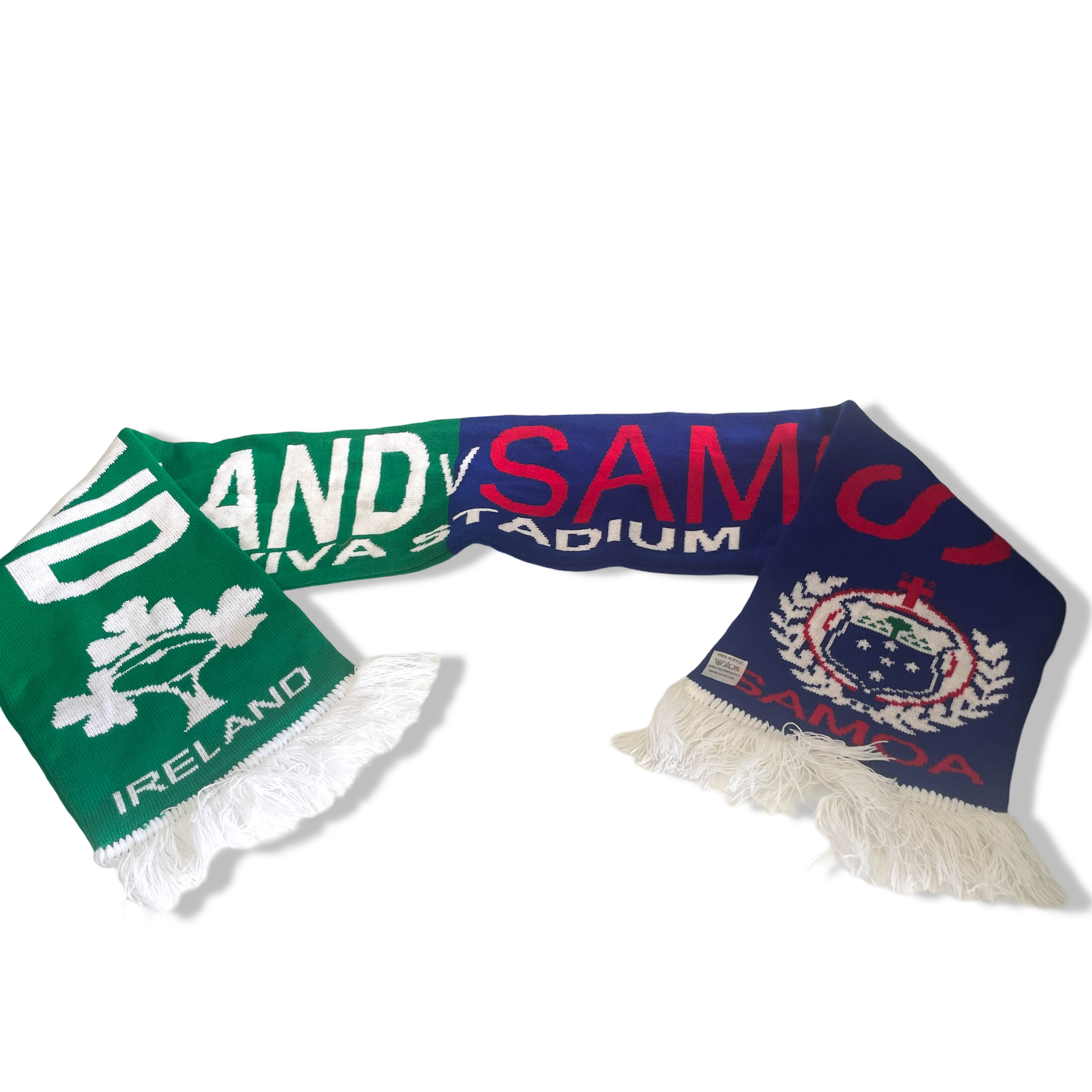 Vintage Ireland Republic VS Samoa rugby green & blue colourblock scarf| L52 W7|SKU 6397