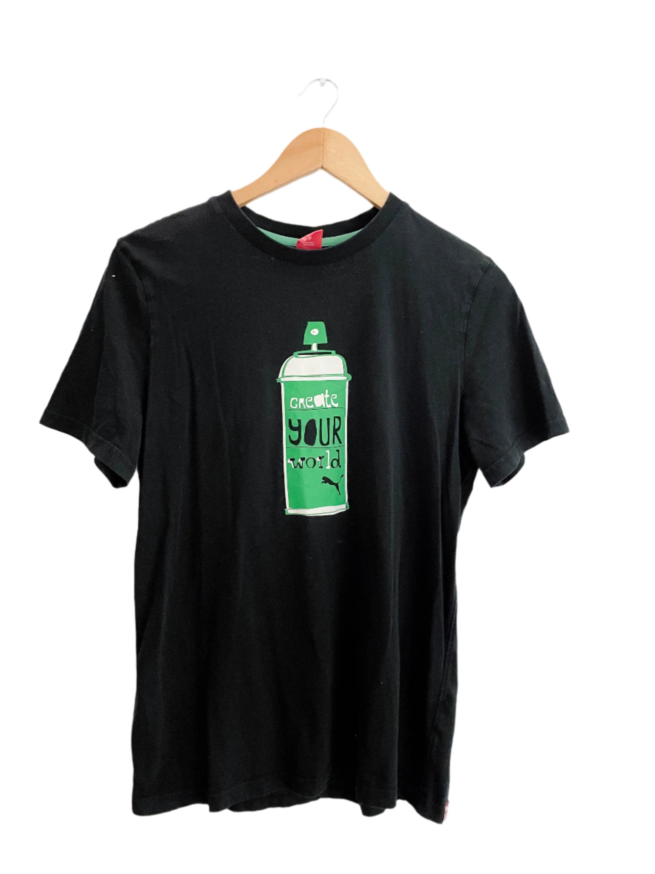 Vintage puma create your world graphics black womens tshirt size XL