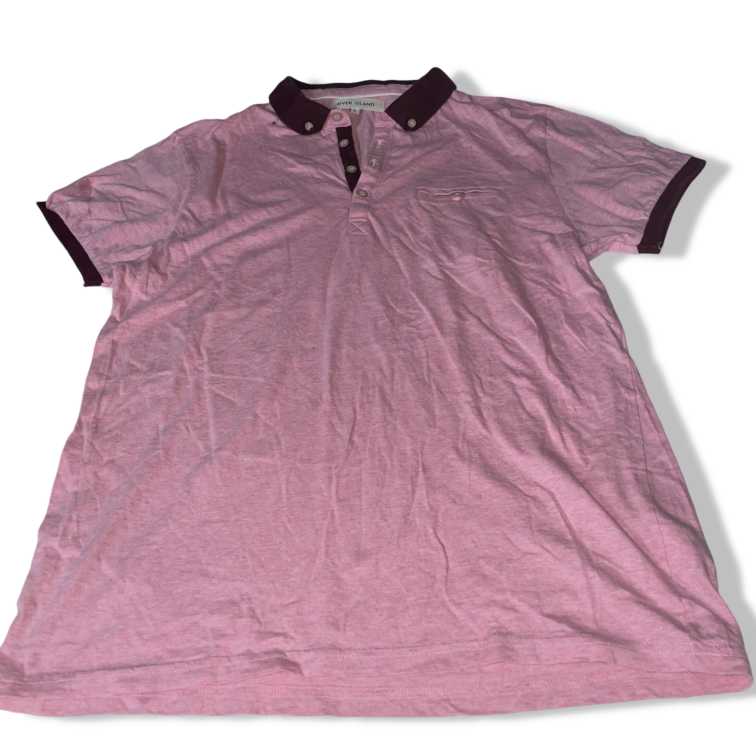 Vintage River Island men's Pink POLO shirt in L| L30 W19| SKU 5511