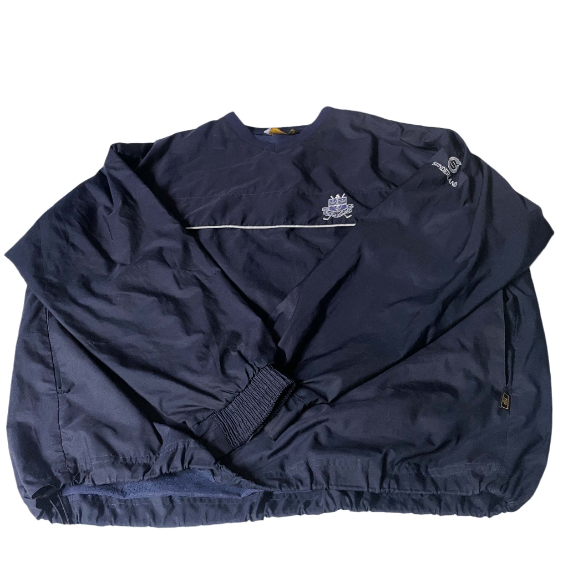 Vintage Sunderland of scotland men navy vneck nylon waterproof oversize sweatshirt in XXL|L31 W28|SKU 6504