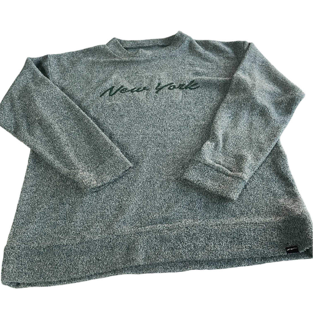 Vintage Techstyles crew neck New york print grey fleece sweatshirt in L|L28 W22| SKU 5556