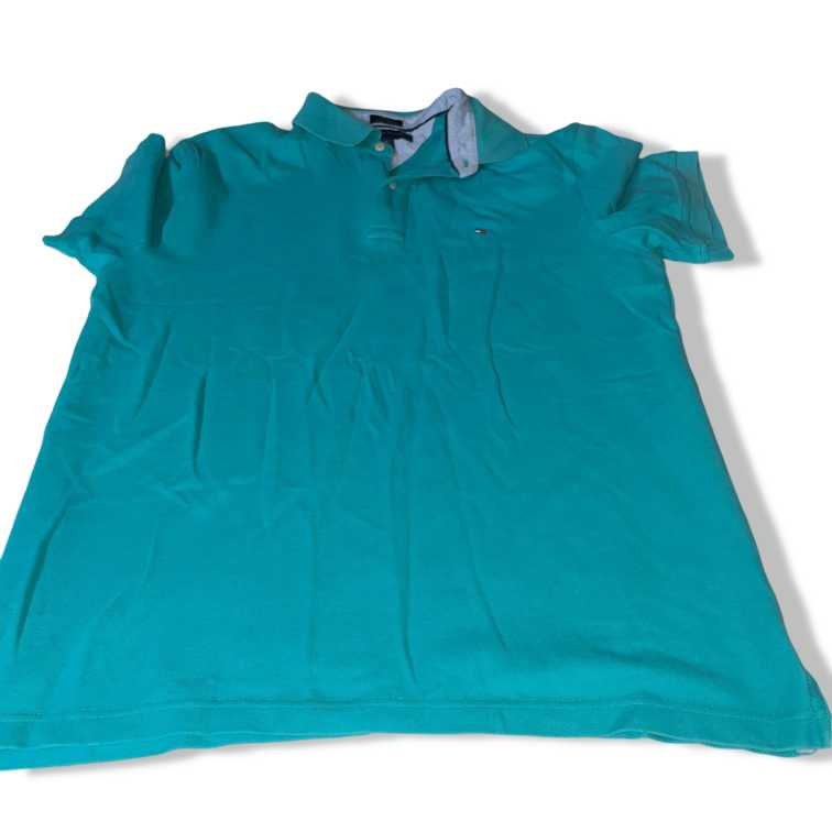 Vintage Tommy Hilfiger Men's Green Polo-shirts FLAG REGULAR POLO SHIRT in L|L29W22|SKU 5517