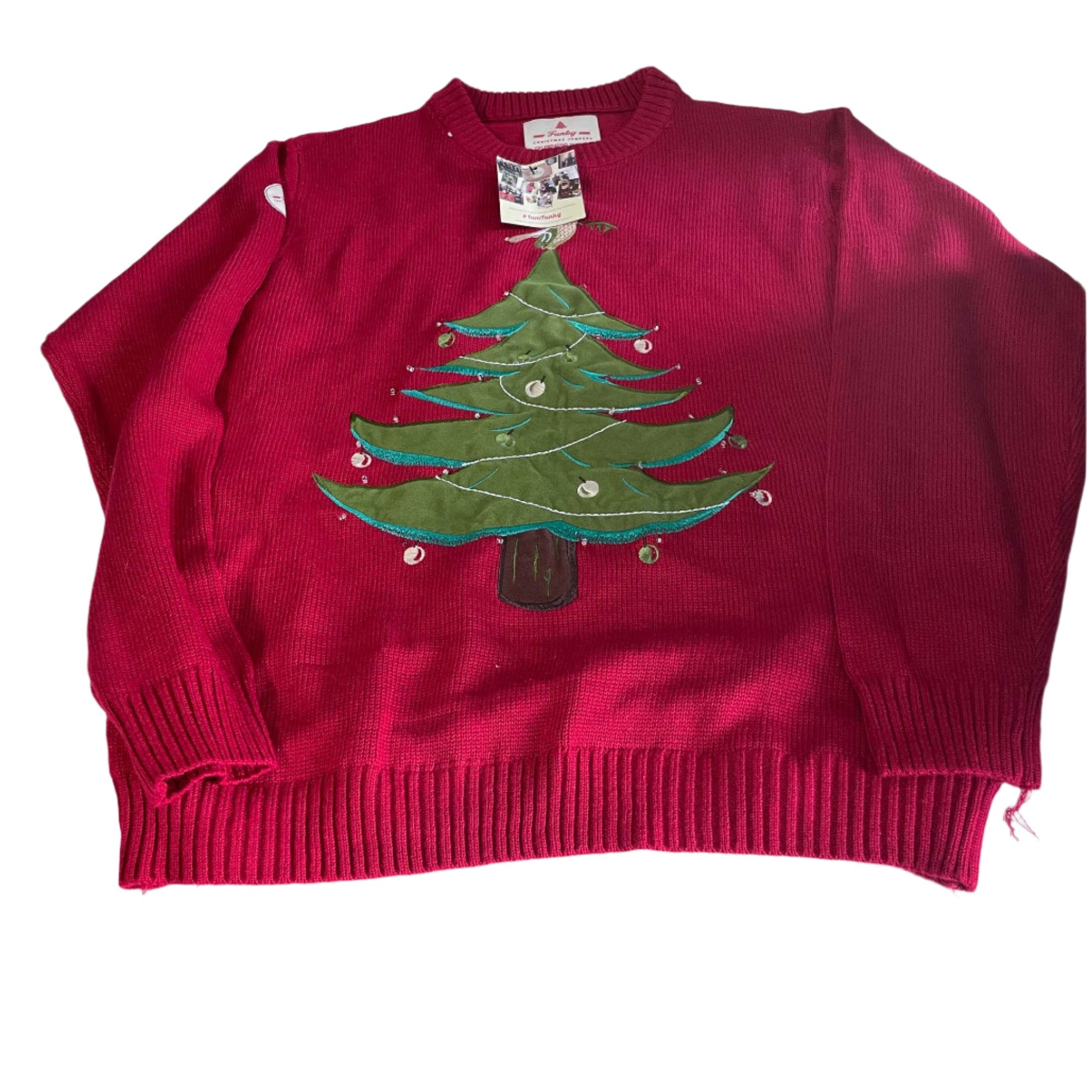 Vintage Unisex Funky Christmas graphics 2000's red crew neck jumper XL|L29 W23|SKU 6466