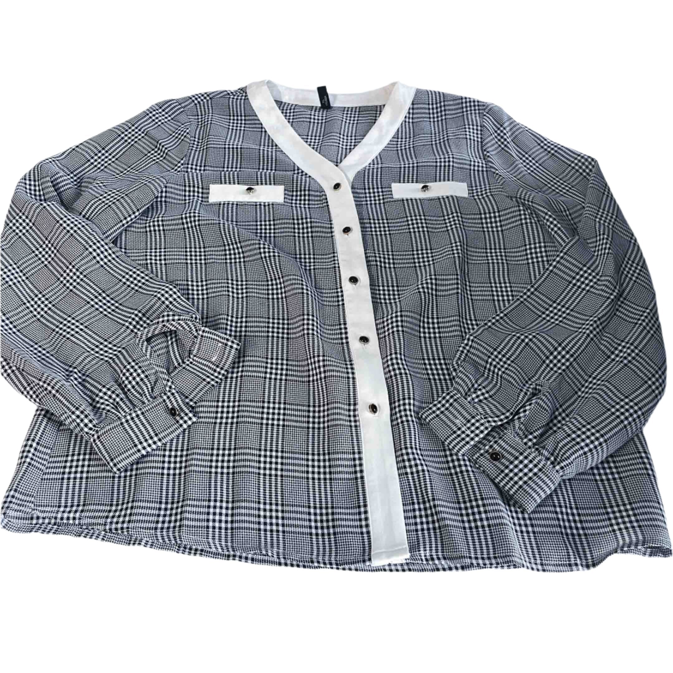 Vintage Vimly women grey checkered long sleeve blouse in XL|L24W20|SKU 6472