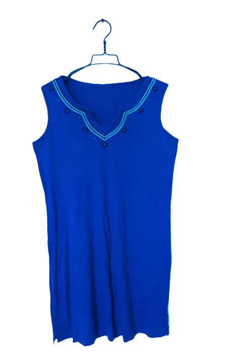 Vintage Womens Beaded Stud Flared Tunic sleeveless blue top in M/L|L36 W22|SKU 6539