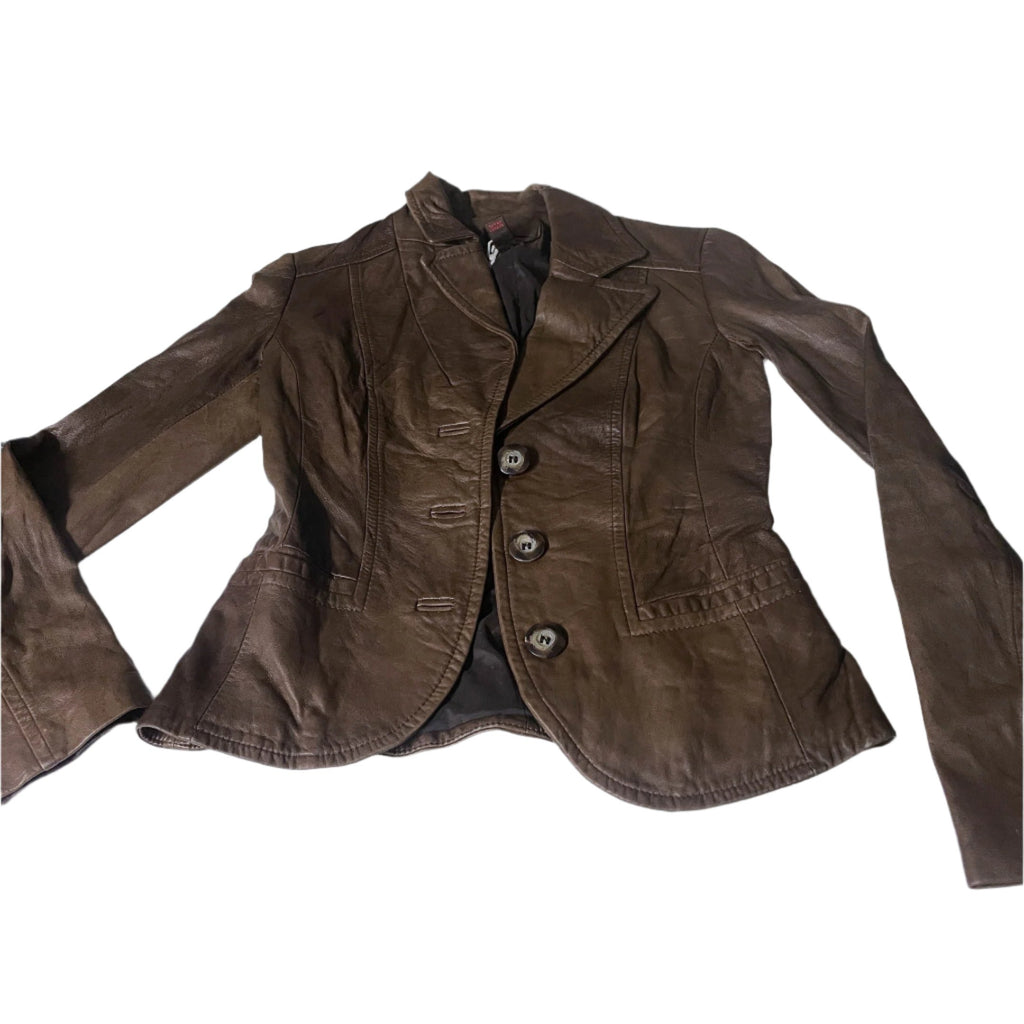Vintage Y2K Danier brown genuine italian leather cropped biker jacket size 6/8|L24w15|SKU 6510