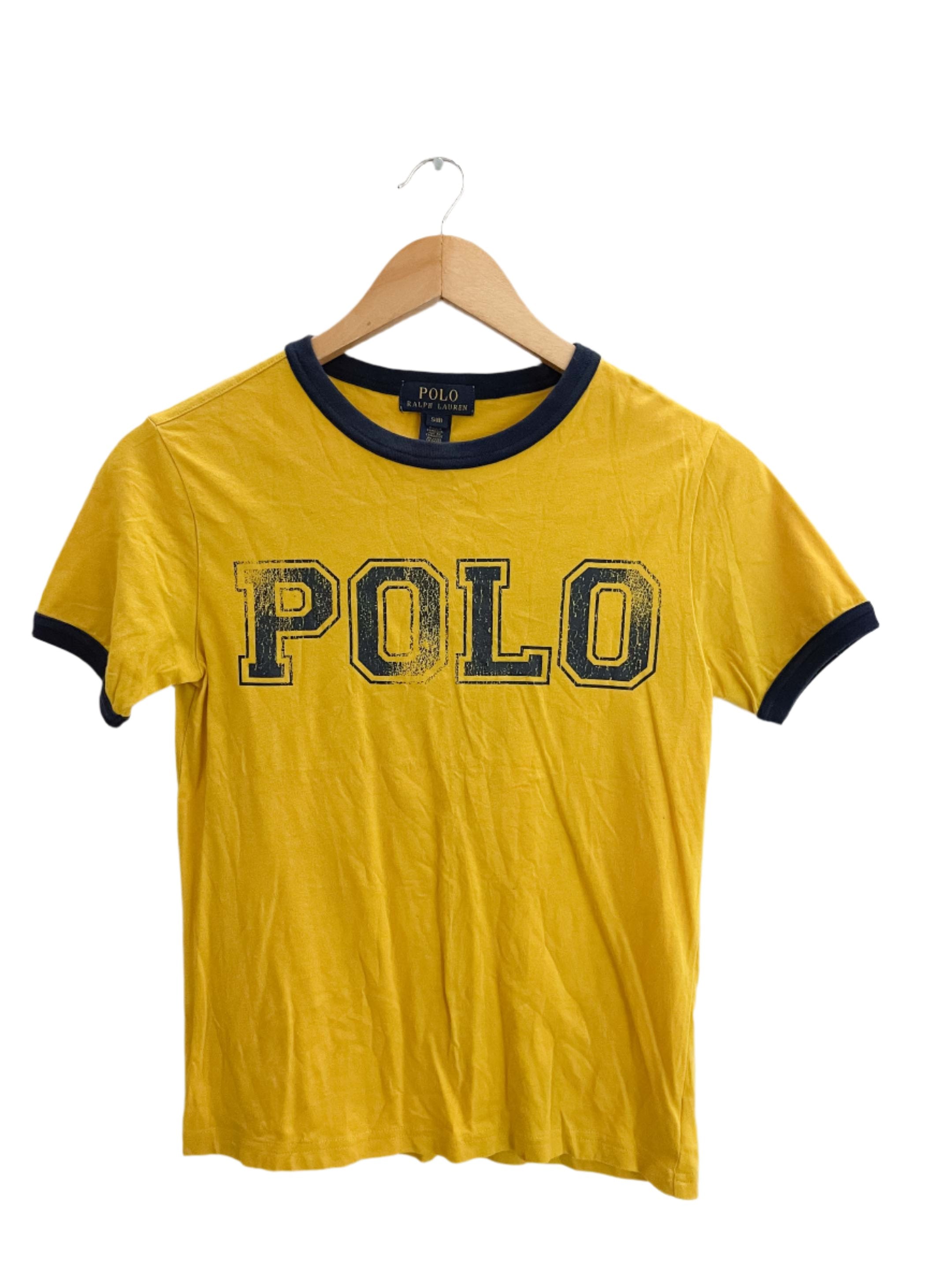 Vintage yellow polo ralph lauren with 68 crested at the back small Tshirt