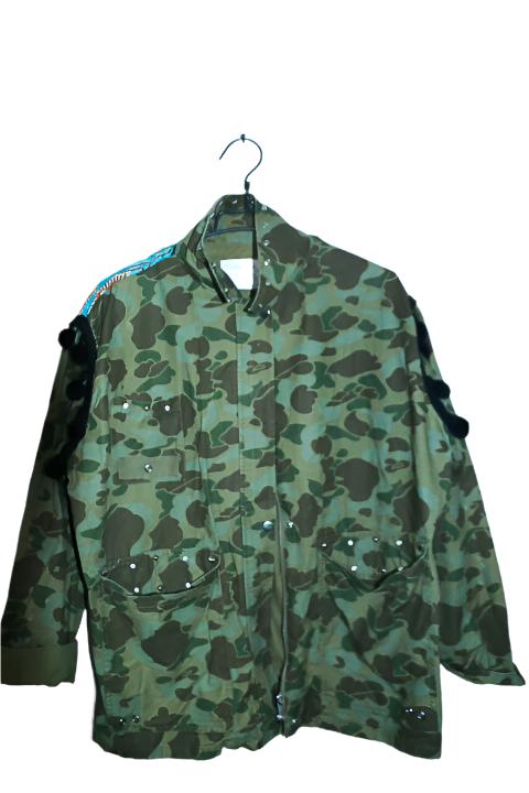 Vintage ZARA WOMAN outfitter green Camo Pom Pom zip jacket in M|L31 W23|SKU 6689