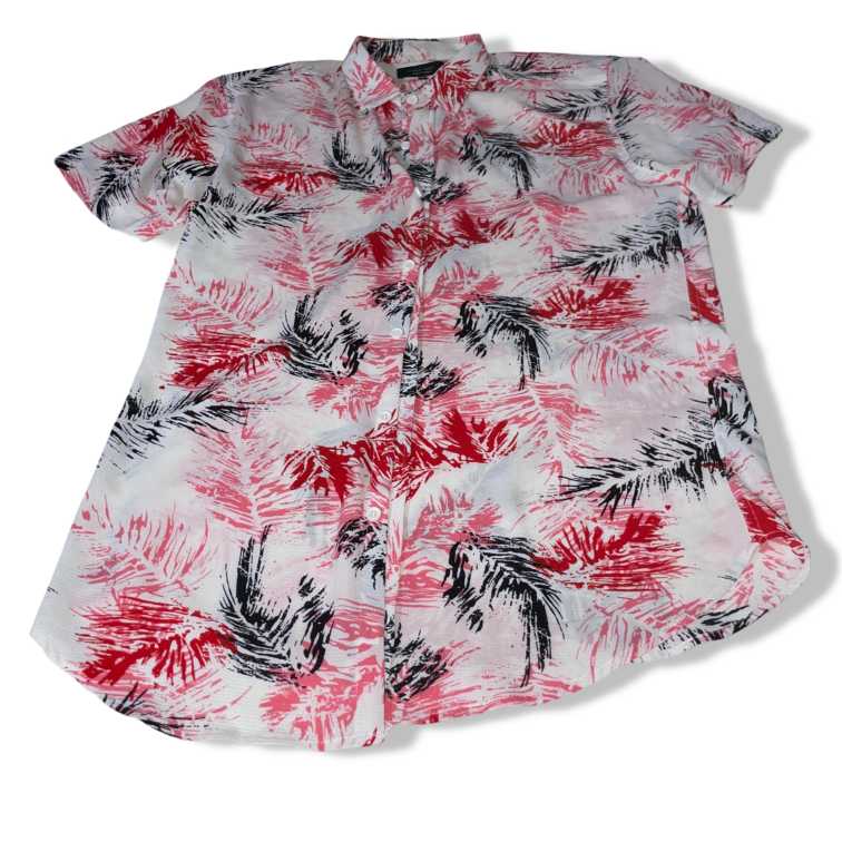 Vintage Zara Man Hawaiian floral print red tropical short sleeve Shirt in XL|L33W21|SKU 5482