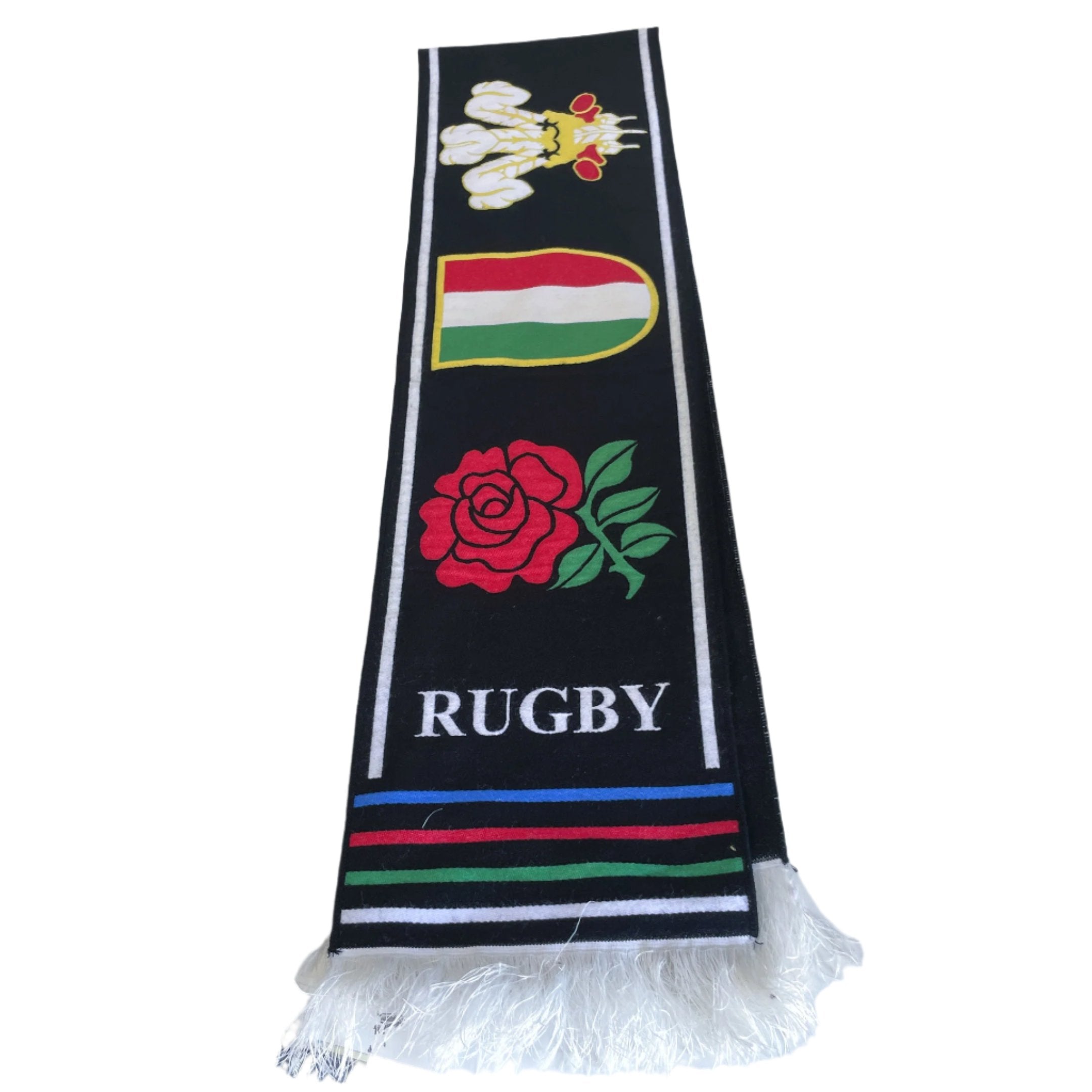 Vintage black Italy rugby graphics scarf|L52 W7|SKU 6409