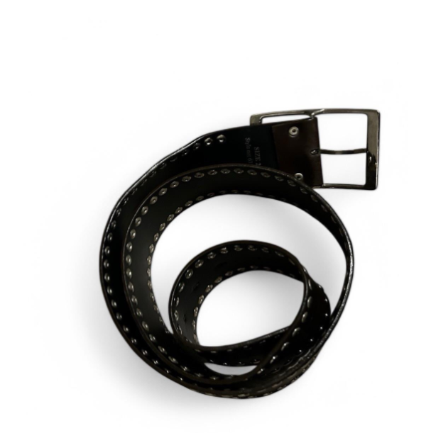 Vintage black Retro Circle Studded Leather  buckle women’s belt size 2 SKU 6762