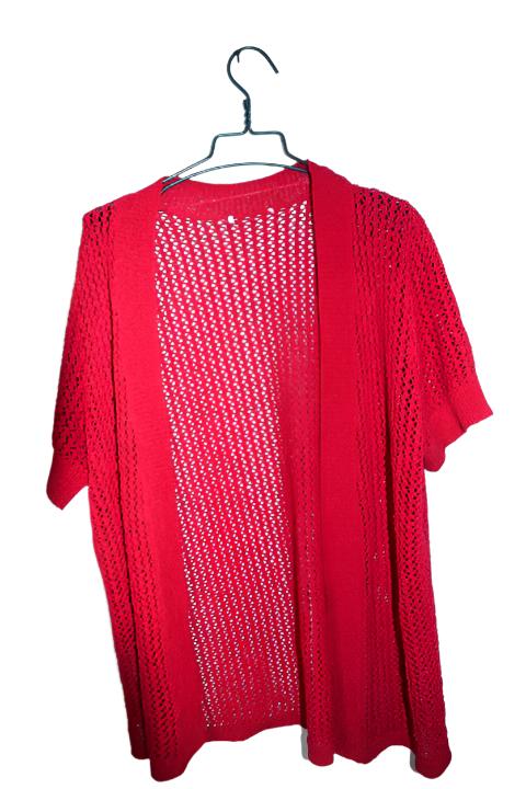 Vintage crochet women open front red cardigan in L/XL|L31W22|SKU 6649