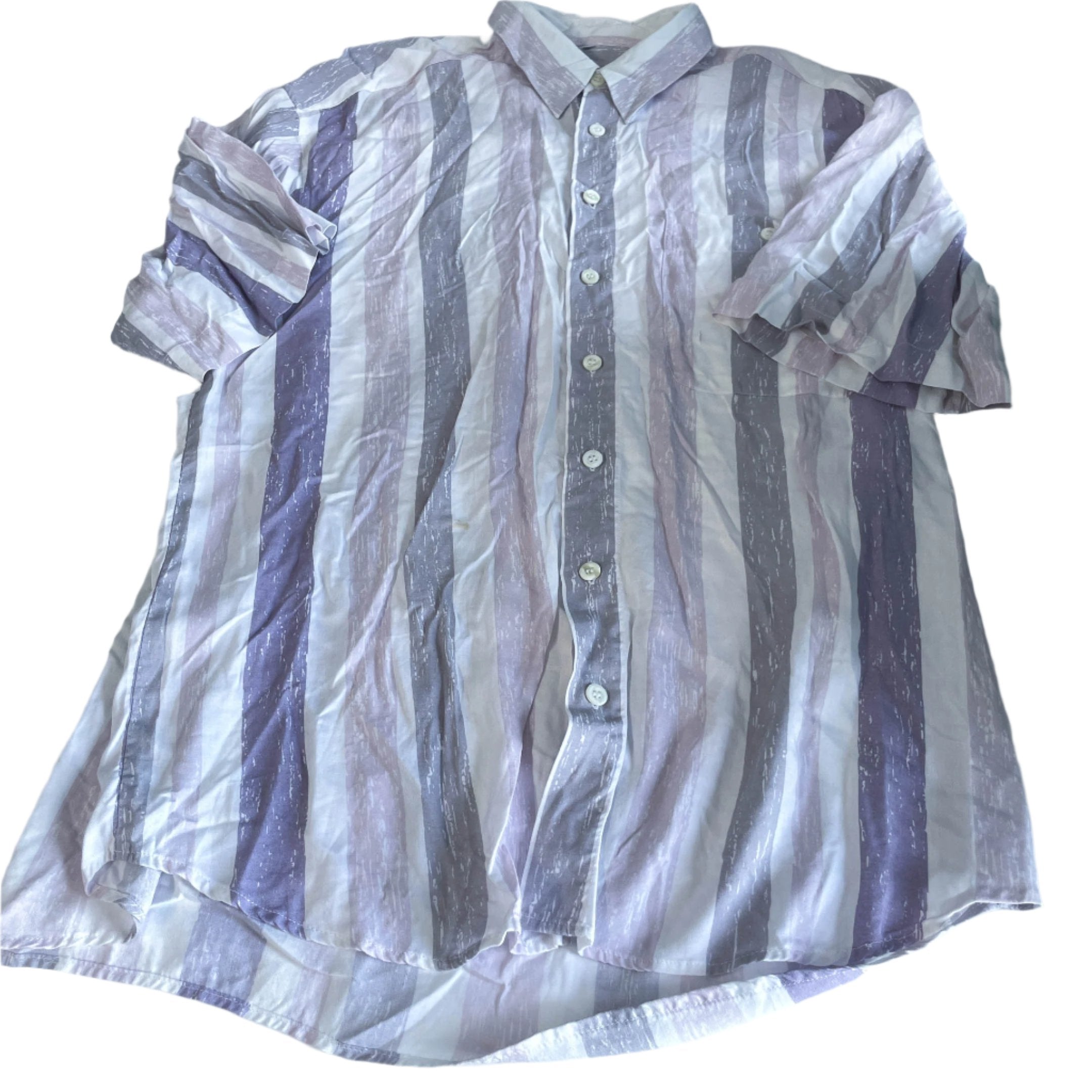 Vintage grey multi stripe men short sleeve shirt in L|L33 W22|SKU 6449