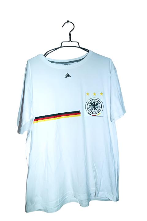 Vintage men Adidas Germany football cup white tees in XL oversize Alex 8 print|L30 W22|SKU 6565