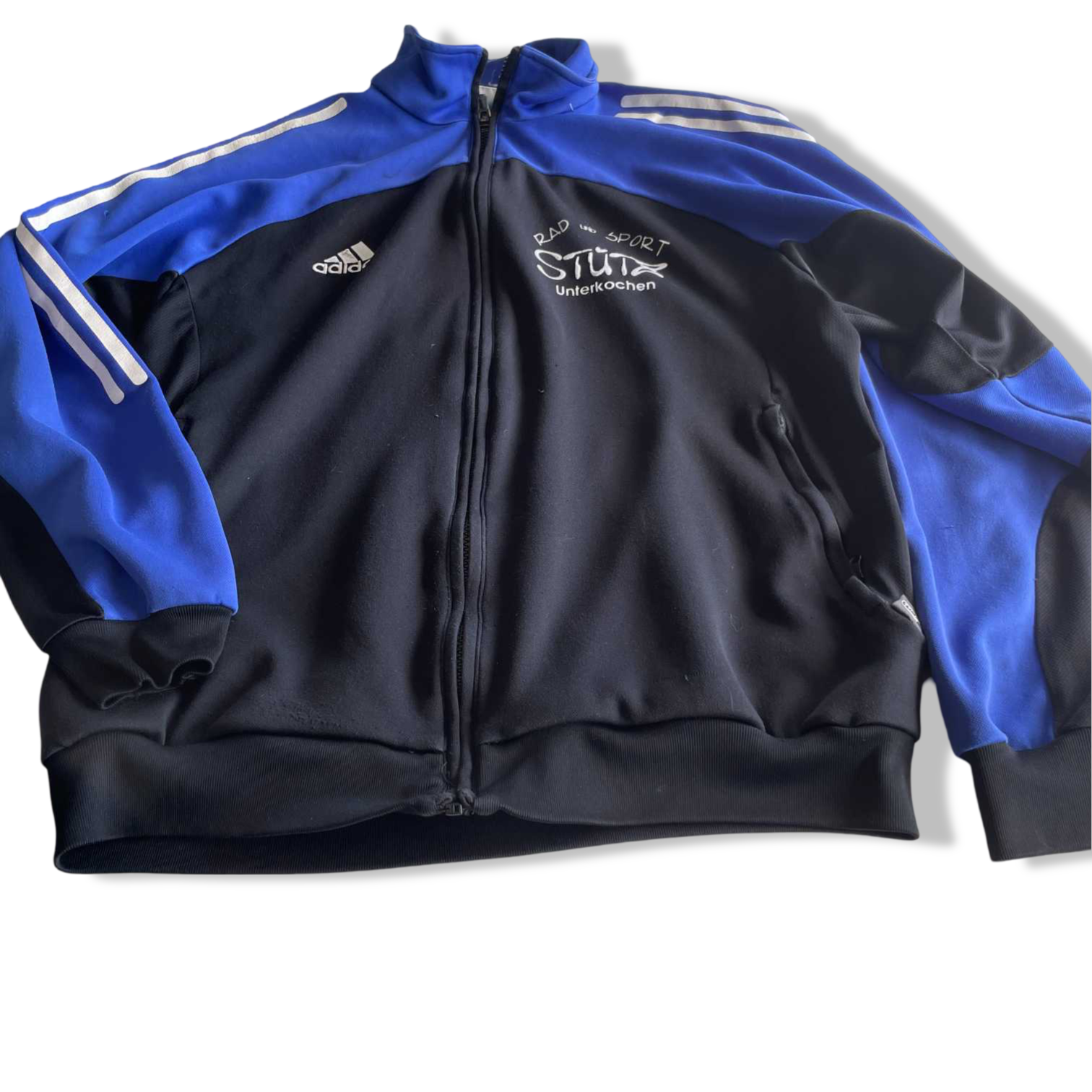 Vintage men Adidas Rad sport blue black colorblock full zip track top in M|L27 W20